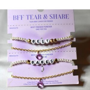 NIP Tear & Share 2 BFF Beaded Bracelets & 2 Pink Heart Charm Gift Bracelets
